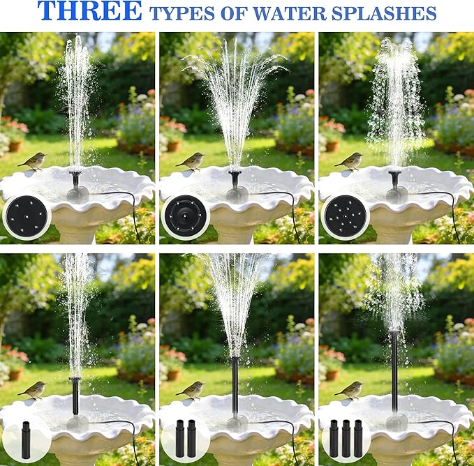 2.5W Solar Water Pump with 3 Spray Nozzles, 3.94FT Tubing, 9.85FT Power Cable, DIY Solar Water Fountain for Garden, Yard, Water Feature