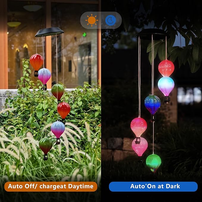 Hot Air Balloon Solar Lantern Waterproof,Solar-Powered Wind Chimes for Garden,Hot Air Balloon Solars Lights Outdoor,Hanging Camping Light Colorful Changing for Patio,Backyard,Lawn,Porch,Garden