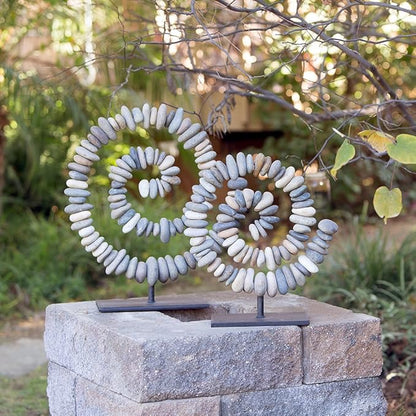 Natural River Stacked Stone Spiral Cairn on Metal Stand Zen Garden Decoration Statue (Small)
