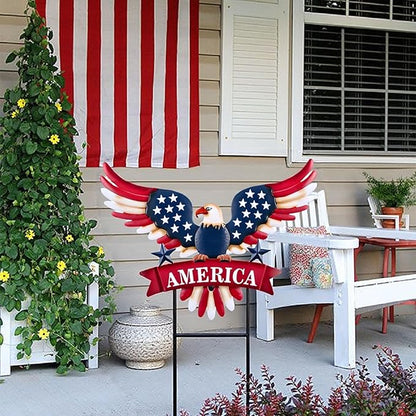 TERESA'S COLLECTIONS 4th of July Decorations for Outdoor, Patriotic Memorial Day Garden Decor, Eagle Metal Yard Art Sign for Outside, Americana Garden Stake for Lawn, Independence Day Gifts, 26.7''