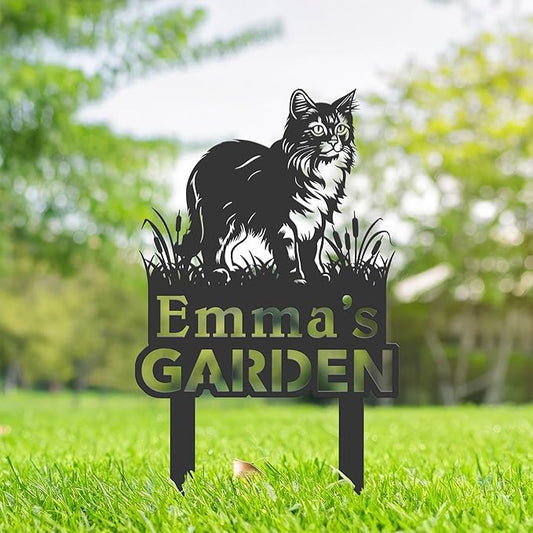 Personalized Cute Cat Kitten Metal Garden Sign,Custom Yard Sign With Stake,Outdoor Garden Décor,Pet Cat Lawn Garden Decorated Statue,Cat Sympathy Yard Metal Sign,Cat Lover Gifts Kailyard Plaque.