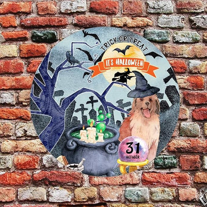 Retro Metal Sign 12"x12",Happy Halloween Scary Night Grave Witch Bats Trick Or Treat Dog Aluminum Tin Metal Sign for Home Living Room Bedroom Garden Farm Patio Decor Wall Art Poster