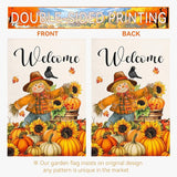 Fall Scarecrow Garden Flag Welcome Pumpkin Yard Flag Auttumn Suflower Bird Maple Leaves Garden Flags Thanksgiving Seasonal Farmhouse Rustic House Banner for Outside Patio Decor 12 x 18 Inch