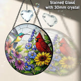 Personalized Hummingbird & Red Cardinal Stained Glass Suncatcher, Custom Birds Window Sun Catcher Hanging Decor, Cardinal Sun Catcher Indoor Window Art, Hummingbird Gift Ideas for Women, Mom, Grandma