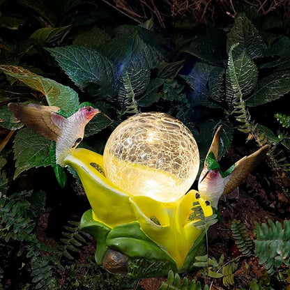 Solar Garden Statue Hummingbird Figurine - Hummingbird Flower Carry Magic Orb Solar LED Lights for Outdoor Statue Decoration for Patio, Balcony, Yard, Lawn Ornament