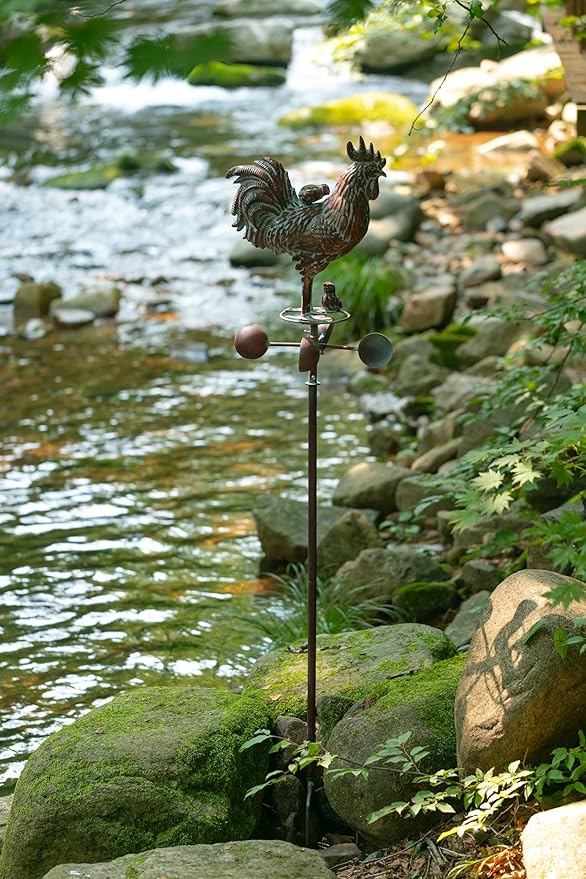Metal Rooster w/Chicks Garden Spinner for Outside,79" Large Kinetic Wind Spinner for Yard and Garden Outdoor Decor,Antique Copper Chicken Wind Sculpture,Metal Yard Art for Patio Lawn Decorations