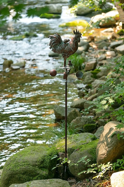 Metal Rooster w/Chicks Garden Spinner for Outside,79" Large Kinetic Wind Spinner for Yard and Garden Outdoor Decor,Antique Copper Chicken Wind Sculpture,Metal Yard Art for Patio Lawn Decorations