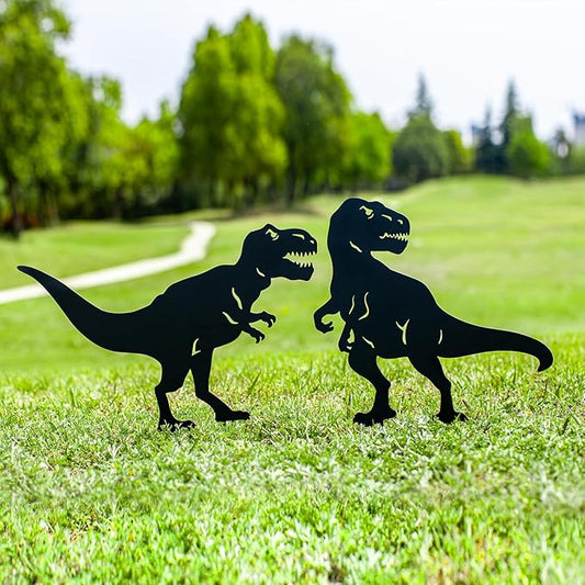 EZTZEN Dinosaur Metal Garden Stakes - Gifts for Women/Men/Lovers, Black Silhouette Statues, Outdoor Decor for Yard, Lawn Ornaments