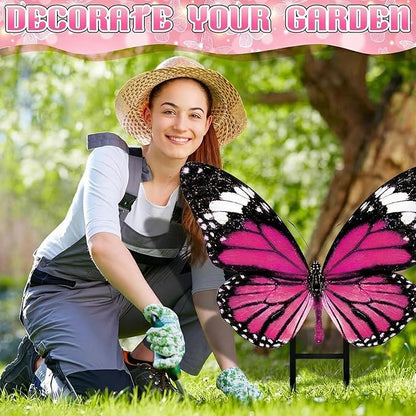 1 Pcs Spring Metal Butterfly Garden Stakes Decor 16.5 Inch Decorative Pink Purple Butterfly Yard Stake Outdoor Insect Decor Metal Garden Art Ornaments for Patio Porch Lawn Backyard