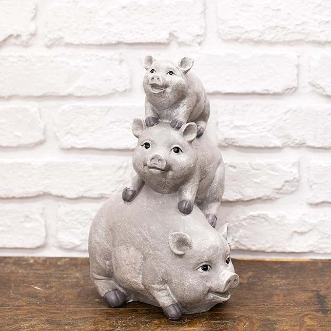 Garden items - 11658 Pigs Garden Statue, one Size, Light Gray