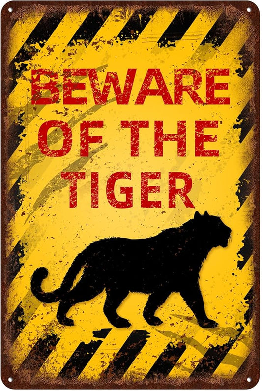 Vintage Tiger Metal Sign Beware of Tiger Aluminum Sign Funny Beware Animal Decor 12"x8" Inch