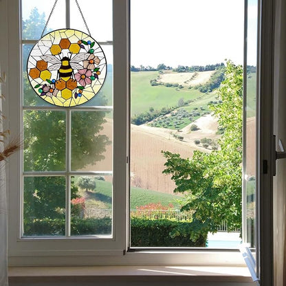 Honeycomb Sun Catcher Stained Glass Window Hanging Gifts for Women Bee Wall Decor Handmade Sun Catcher Decoration for Home Garden Housewarming Gifts