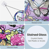 AELS Stained Glass 7.87" Round Suncatcher, Colorful Sun Catcher for Home Garden Window Decor, Window Hanging Ornament Gift for Friends and Family, Butterfly