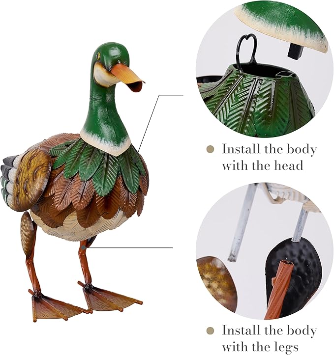 TERESA'S COLLECTIONS Mallard Garden Decor for Outside,Duck Metal Yard Decorations Outdoor Decor,12" Vivid Duck Decoys Animal Outdoor Statues for Patio Lawn Pool Porch Backyard,Farmhouse Gifts for Mom