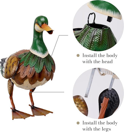 TERESA'S COLLECTIONS Garden Decor for Outside, Metal Mallard Duck Decorations for Outdoor Decor, 16 inch Duck Decoys Animal Outdoor Statues for Yard Patio Lawn Pool Porch Backyard