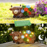 Highland Cow Garden Statues with Succulent: Outdoor Decor with Lights for Patio Balcony Yard Ornament - Unique Gifts for Mom Grandman Woman(Brown)
