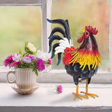 Hand-Painted Lifelike Metal Rooster Weather-Resistant Outdoor Garden Statue, Indoor/Outdoor Decor, Gift-Ready Centerpiece
