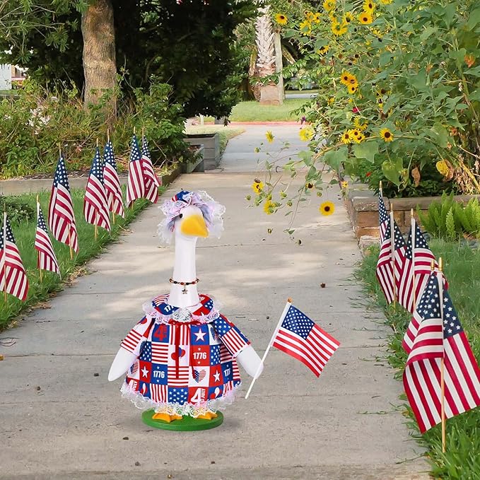 JcHrmers 4th of July Porch Goose Outfits Memorial Day Goose Outfit Fits 23" Plastic Cement Goose Statue Patriotic Goose Costume for USA 250th Anniversary Outdoor Garden Patio Yard Lawn Decor