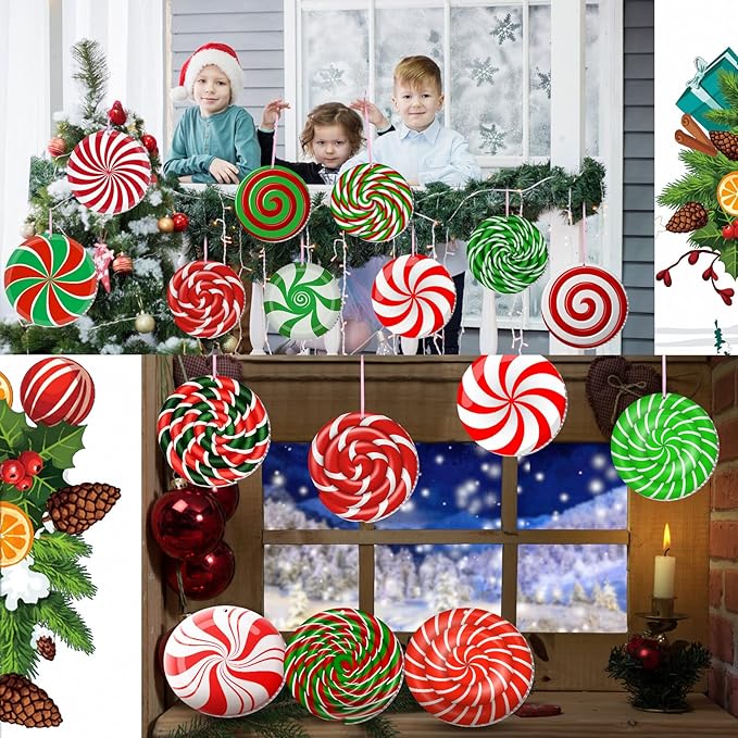 Rtteri 30 Pieces Christmas Candy Yard Hanging 6 Inch Double Sided Lawn Decorations Outdoor Christmas Hanging Ornaments Plastic Outdoor Holiday Decorations for Xmas Tree Home Lawn Porch Yard Decor