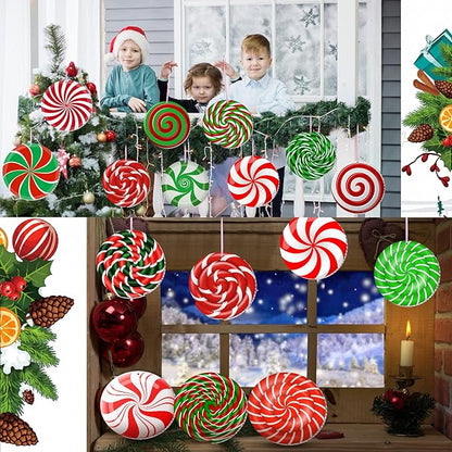Rtteri 30 Pieces Christmas Candy Yard Hanging 6 Inch Double Sided Lawn Decorations Outdoor Christmas Hanging Ornaments Plastic Outdoor Holiday Decorations for Xmas Tree Home Lawn Porch Yard Decor