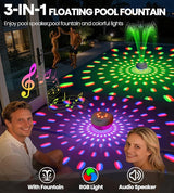 Luxfero 3 in 1 Floating Pool Fountain with Pool Speaker & Lights,2026 New Rechargeable Pool Fountain,Floating Bluetooth 5.4 Speaker IP68 Waterproof,Above Ground Pool Water Fountain with Anchor-White