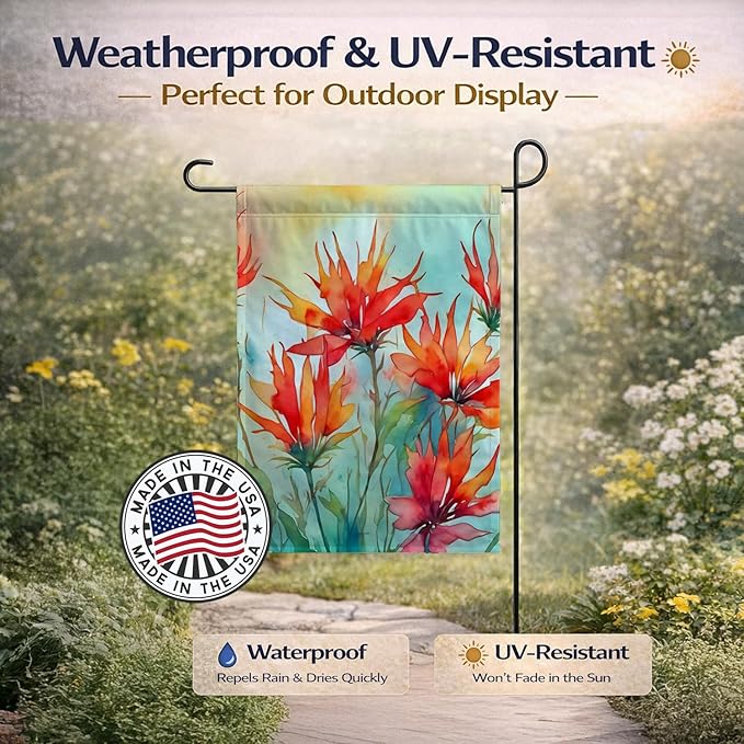 Caroline's Treasures Wyoming Indian Paintbrush in Watercolor Garden Flag Mailbox Flag Decorative Yard Flag Banner Outside Patio Artwork Yard Flower Beds, Garden Size, Multicolor