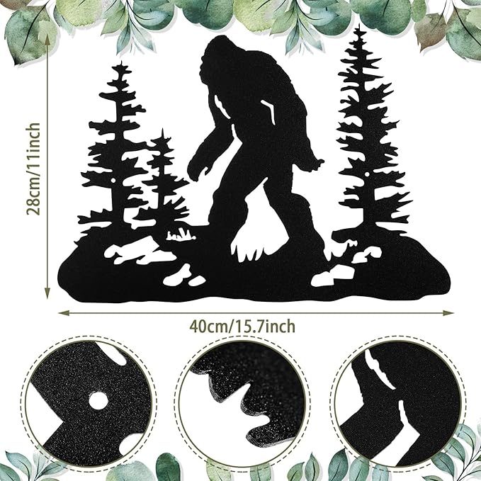 Demissle Big Foot Sasquatch Gift Bigfoot Wall Art Decor for Men Women 16 x 11 Inch Funny Birthday Sasquatch Gift Metal Yard Sign for Dad Husband Garage Garden Forest Outdoor Indoor(Black)