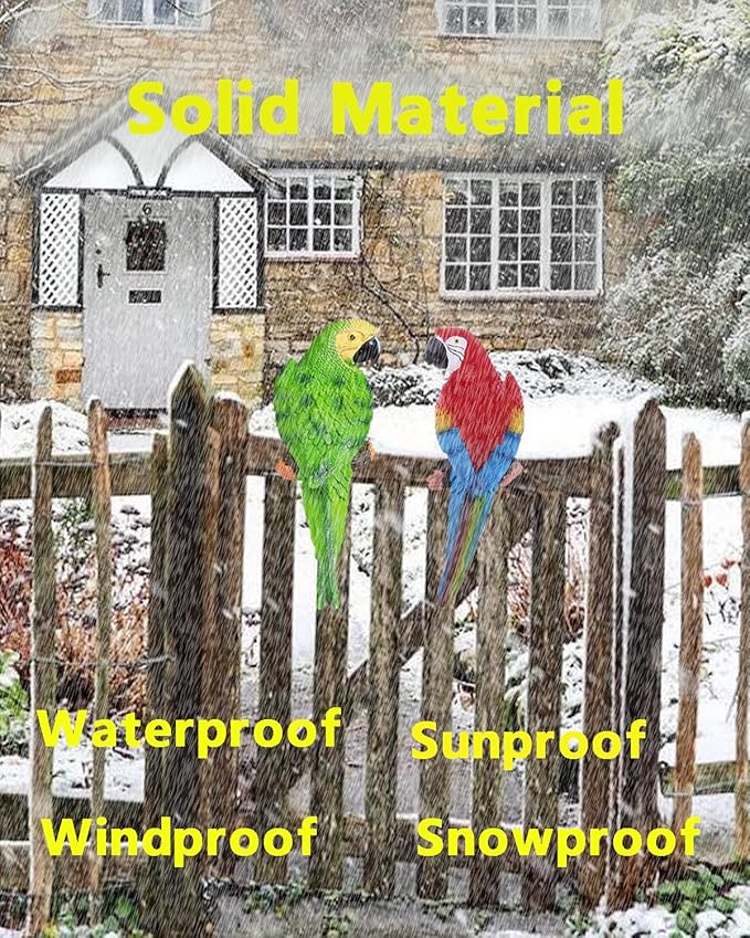 2Pcs Large Parrot Decor Outdoor Tiki Bar Decorations Realistic Parrot Statues for Pool Hawaiian Tropical Decor, 12.5" Lifelike Fake Macaw Sculptures for Palm Tree Jungle Garden Patio Yard(Green, Red)