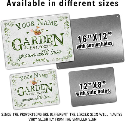 Custom Metal Signs with Name Made in USA Personalized Vintage Garden Sign Waterproof Vintage Decorative Metal Print for Wall Decor Customized Home Garden Ideas Gifts Artwork Prints for Yard Ourdoor