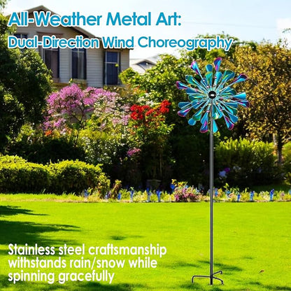 Decoroca Large Outdoor Metal Wind Spinners - Wind Sculptures & Spinners for Yard Patio Lawn Garden Decorations, Windmill Outdoor Clearance with Stable Metal Stake(Blue&Green Rotating)