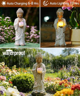 Nacome Solar Buddha Garden Statue Decor: Resin Zen Decor Waterproof Sitting Figurine with Lotus Flower Light Design for Outside Patio Lawn Yard Balcony - 11 inches(White)