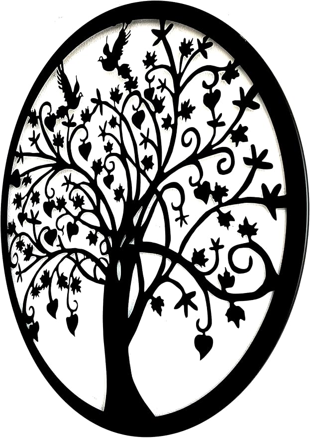 Bellaa 20193 Metal Wall Decor Tree Circle of Life Birds Nature Round Sign Indoor Living Room Rustic Art Outdoor Garden Patio Decor