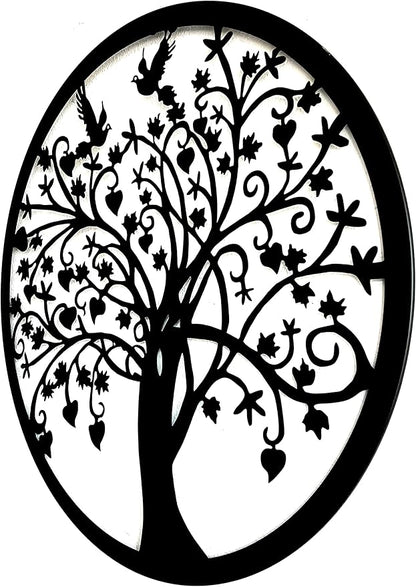 Bellaa 20193 Metal Wall Decor Tree Circle of Life Birds Nature Round Sign Indoor Living Room Rustic Art Outdoor Garden Patio Decor