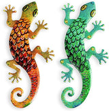 Pipilily 2 Pack Metal Gecko Wall Art, Metal Lizard Indoor Outdoor Hanging Sculpture Decor for Garden Yard Living Room Bedroom Patio Balcony (Style 3)