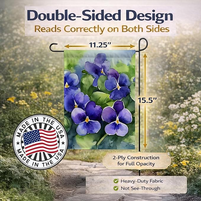 Caroline's Treasures Rhode Island Violets in Watercolor Garden Flag Mailbox Flag Decorative Yard Flag Banner Outside Patio Artwork Yard Flower Beds, Garden Size, Multicolor