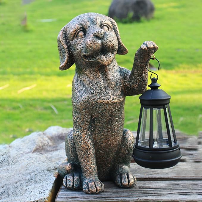 Statue Garden Dog with Solar Lantern - Ideal Gifts for Outdoor Patio, Figurine for Year Dogs – Gift for Mom, Grandma, Dog Lovers,Birthdays Housewarming Present