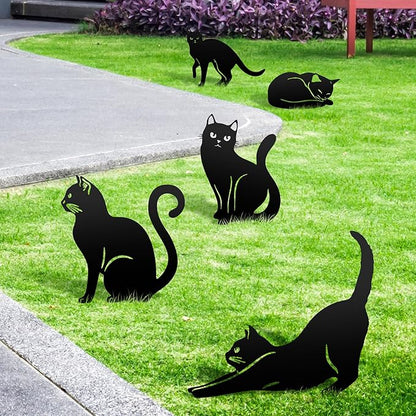 Tandefio 6 Pack Black Cat Garden Stakes Metal Cat Silhouette Decorative Garden Statues for Yard Art Outdoor Decor for Patio Lawn Farmhouse Ornament Cats Lover Gifts Bird Repellent Scaring Pest(Large)