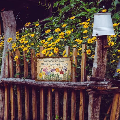 Funny Flowers Metal Sign, Metal Country Rustic Tin Sign, What a Wonderful World, Yard Sign Garage Farm Outside Garden Wall Decor Sign Plaque Outdoor for Home Fence 8 X 12 Inch