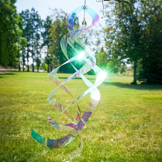 In the Breeze 9155 — Iridescent Mylar Spin Quartet with Crystal — Suncatcher Wind Spinner for Yards and Gardens with Plastic Crystal, Humane Animal Deterrent…