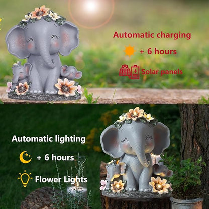 Spring Decorations Outdoor Easter Decor Gifts for Mom Women Elephant Solar Statues Patio Décor Grandma Sculptures for Lawn Balcony Yard House Warming Gifts New Home Mothers Day