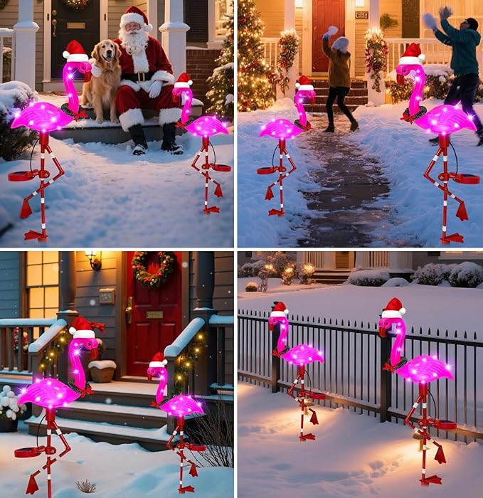 EDOF Solar Garden Lights Flamingo Decorations Outdoor Waterproof,2 Packs Solar Flamingo Light Garden Decor,Pink Flamingo Statue Decorative Figurine Lights for Yard Art Patio Porch Lawn