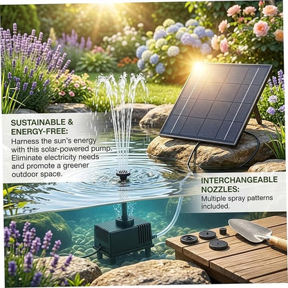 Solar Powered Water Fountain with Multiple Spray Heads, Solar Water Pump for Bird Bath, Garden Pond, Patio & Outdoor Decoration, Pump