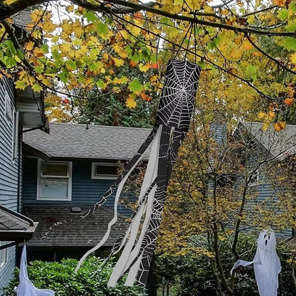 Jeiento Halloween Black Spider Web Windsock Pack of 2 Halloween Windsocks Decoration 40 Inch Wind Socks for Front Yard Patio Lawn Garden Party Decor