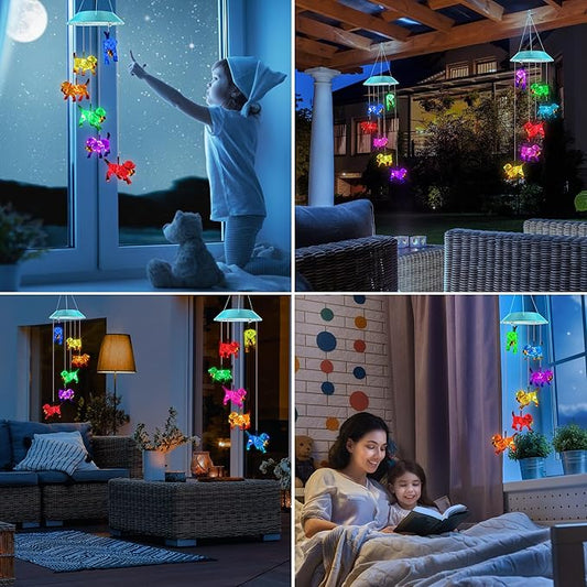 Solar Dog Gift for Mom Girls, Color Changing Solar Wind Chimes for Outside, Outdoor Decorative Mobile Lights for Garden, Yard, Patio, Window, Party Decorations, Gift for Women