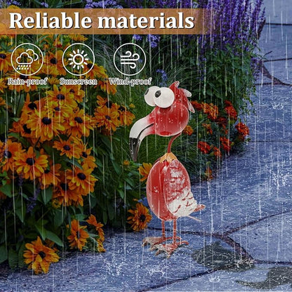 Metal Decor Yard Art, Cute Outside Garden Decoration for Home, Rust Resistant Weatherproof Outdoor Garden Statues for Patio, Lawn, Multi Scene Ornamentation (Red)