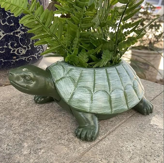 Adorable Resin Turtle Planter Statue - Outdoor Garden Decor with Unique Shell Design, Durable Weather-Resistant Construction for Patio, Porch, or Yard