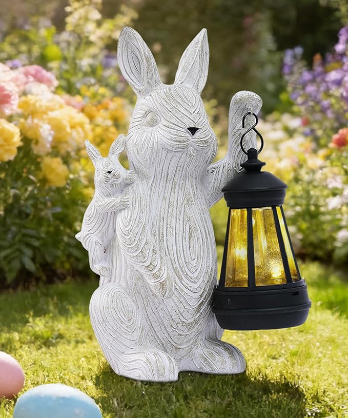 Rabbitcat Solar Bunny Garden Decor Statues: Outdoor Rabbit Decoration with Lights for Outside Yard Lawn Patio Balcony Ornament - Unique Gifts for Mom Grandma Women
