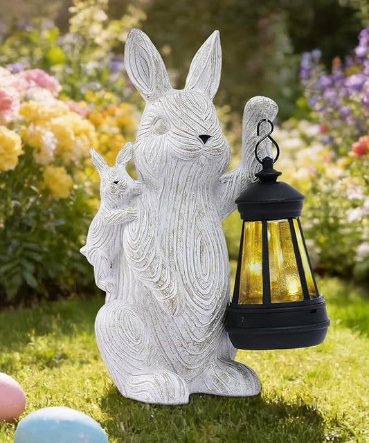 Rabbitcat Solar Bunny Garden Decor Statues: Outdoor Rabbit Decoration with Lights for Outside Yard Lawn Patio Balcony Ornament - Unique Gifts for Mom Grandma Women