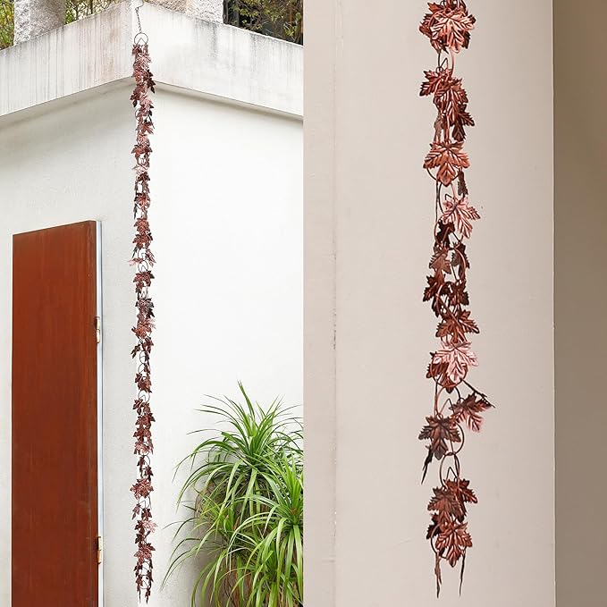 Maple Leaf Rain Chain, 8.5 Feet Rain Chains for Gutters Downspouts, Rain Gutter Catcher Chain for Outside Garden Patio, Metal Decorative Hanging Rain Chime for Downspout, Vintage Copper