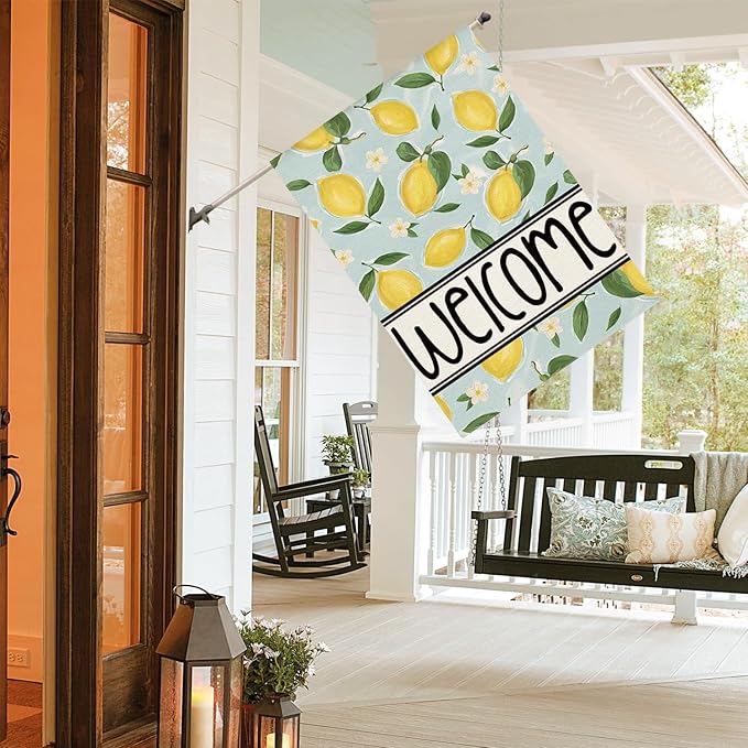 AVOIN colorlife Summer Lemon House Flag 28x40 Inch Double Sided Outside, Welcome Seasonal Yard Outdoor Flag